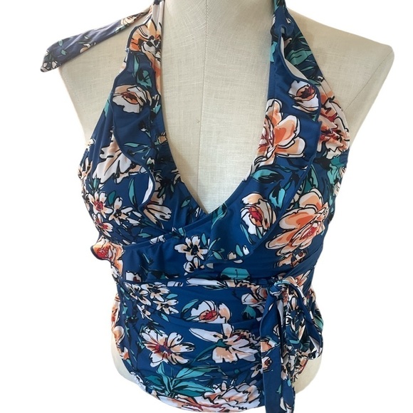 Modcloth One Piece swimsuit blue orange floral tropical floral New Sz S - Picture 3 of 8